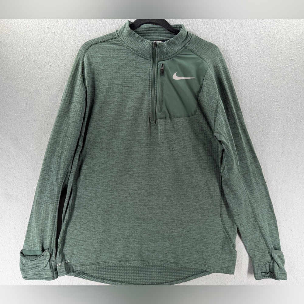 Nike‎ Running 1/4 Zip Pullover Mens L Green Element Therma Sphere Thumb Holes